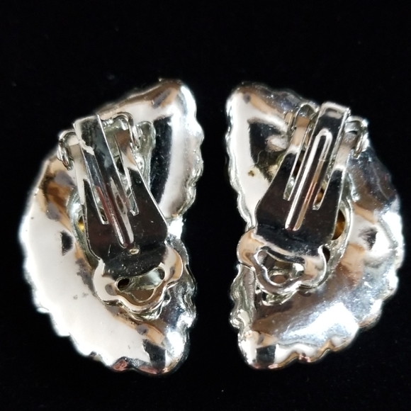 Vintage Mid Century 1950s Pink Rhinestone Silver Tone Clip Earrings - Picture 5 of 10
